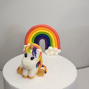 Unicorn Rainbow Cake Topper For Girl&#39;s Birthday Fondant Unicorn Bright Color Rainbow