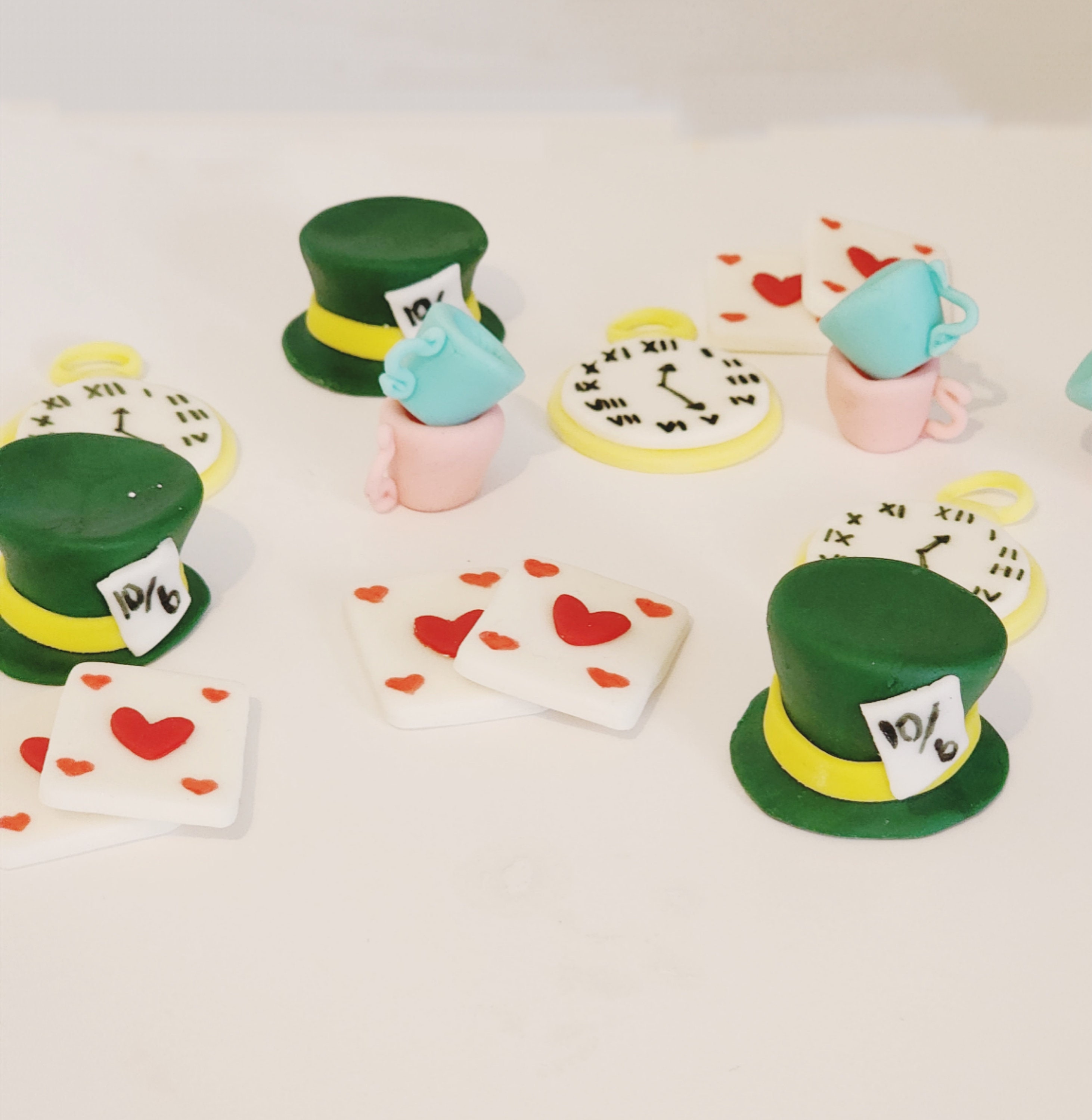 Elegant Adventures in Wonderland Fondant Cake Toppers, Perfect for Alice,  Tea Cup and Saucer, Roses, Pocket Watch, Key, Bridal Shower Cake