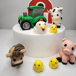 Farm Animal Fondant Cake Topper for Birthday Farm Themed Cake Tractor Topper for Barnyard Cake for Baby Shower