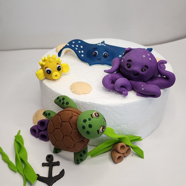 Under The Sea Fondant Cake Topper For Ocean Birthday Sea Creature Edible Decoration