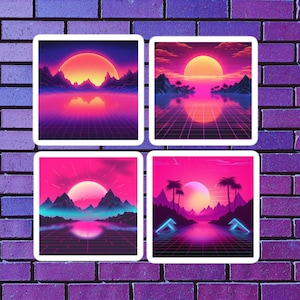Synthwave Retro Stickers Neon 80s Vaporwave