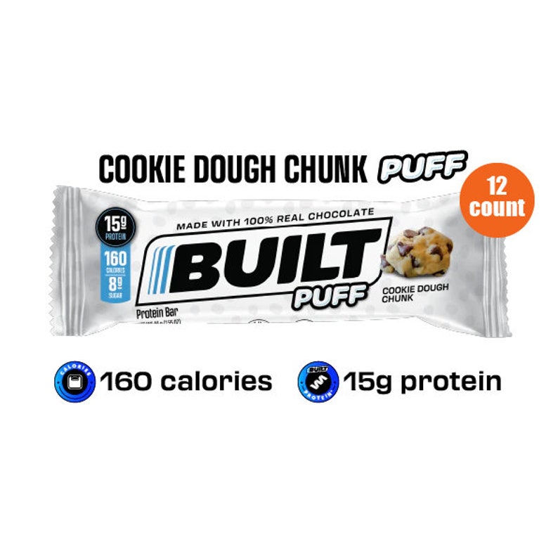 12 Built Bar Cookie Dough Chunk Puff Protein Bars Free Etsy UK