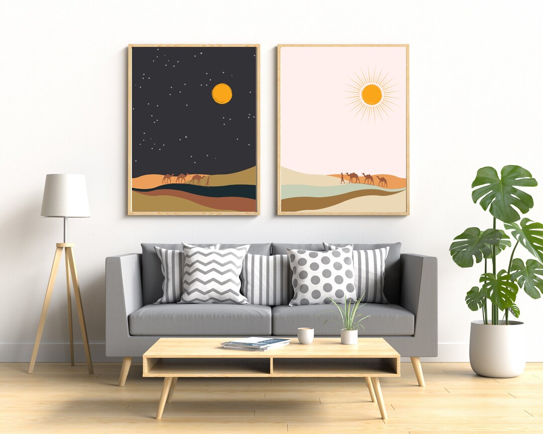 Sun and Moon Desert Print Set, Mid Century Modern Wall Art (digital ...