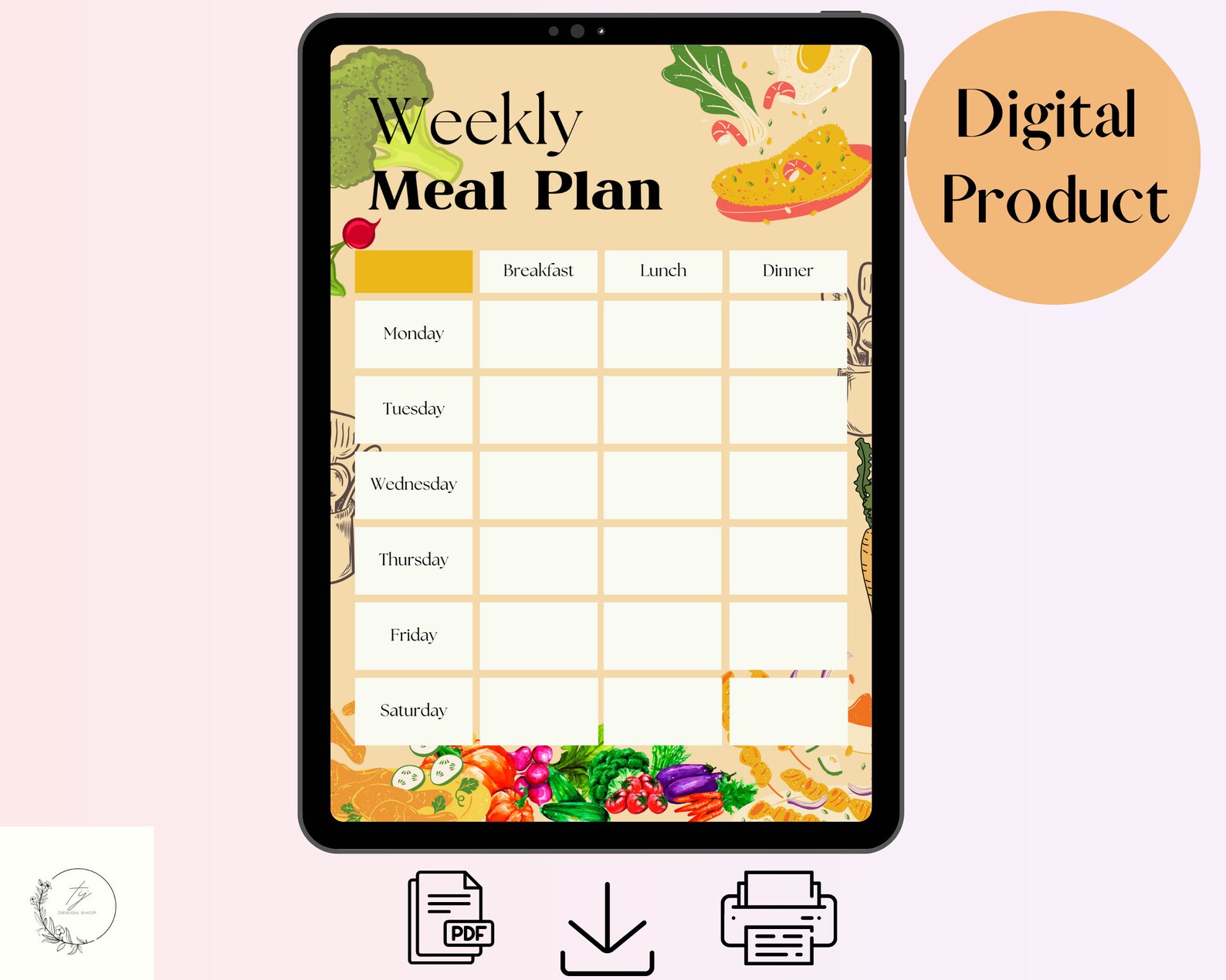 Colorful Weekly Meal Planner, Digital Meal Planner, Meal Plan Template ...