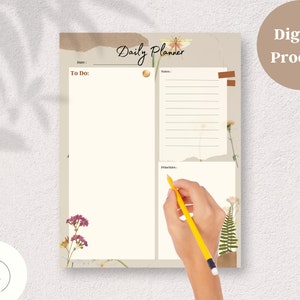 Digital Daily Planner, Daily Productivity Planner,Printable US Lestter Size Planner,Flower Planner,GoodNotes Planner,Instant Download