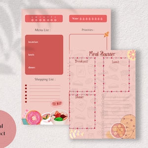 Bunter täglicher Mahlzeitenplaner, digitaler Essensplaner, Essensplanvorlage, GoodNotes iPad Planer, Meal Prep, Einkaufsliste, Küche, Menü A4