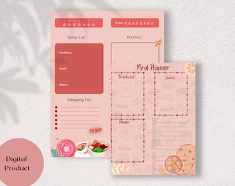 Planificateur de repas quotidien coloré, planificateur de repas numérique, modèle de plan de repas, planificateur iPad GoodNotes, préparation de repas, liste d'épicerie, cuisine, menu alimentaire A4