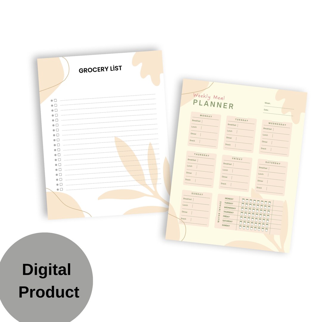 Weekly Meal Planner With Grocery List Printable Template,health&fitness ...