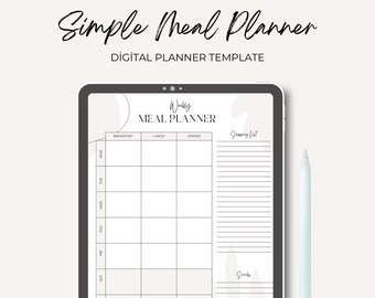 Planificateur de repas imprimable, journal alimentaire hebdomadaire, suivi des repas, journal alimentaire, plan de menu et préparation, téléchargement numérique PDF A4, liste d'épicerie