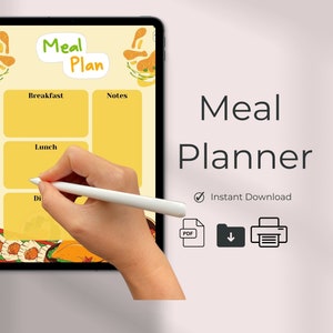 Planificador de comidas imprimible, El menú del día, Rastreador de comidas, Planificador de alimentos, Diario de alimentos digital, Planificador de comidas diario, Planificador de comidas tamaño carta de EE. UU.