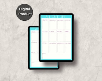 Shopping List Template,Grocery List Printable Template,Shopping List, Food Shopping List, Instant Download PDF