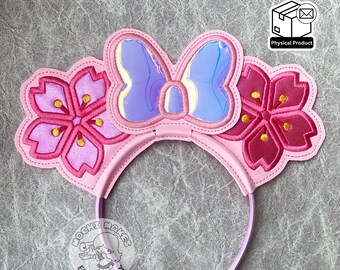 Sakura Flower Japan Cherry Blossom Japanese Mouse Ears Headband Applique Set Resort Wear Bow Magic Fantasy Kingdom Pink Princess Costume