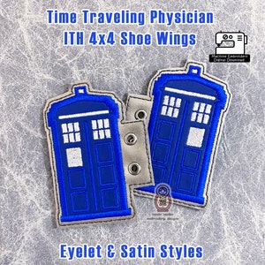Time Traveler Doctor ITH Skovinge i bågen DIY Broderimönster Applikation Tardis Polislåda Sci-fi Barnpyssel Cosplay Kostym Stövel 4x4