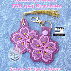 桜の花 日本 日本の桜 ITH インザフープ キーチェーン DIY 機械刺繍パターン 縫う アニメ かわいい カワイイ デジタルダウンロード