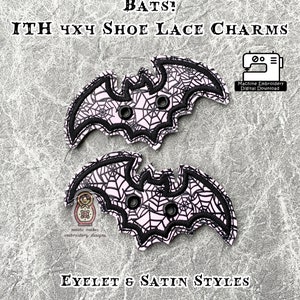 Bat Charm Halloween Spooky Gothic ITH Shoe Boot Accessory Costume Cosplay In the Hoop Machine Embroidery Pattern Digital Download 4x4 DIY