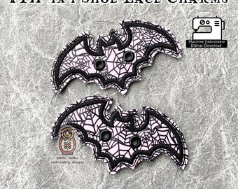 Bat Charm Halloween Spooky Gothic ITH Shoe Boot Accessory Costume Cosplay In the Hoop Machine Embroidery Pattern Digital Download 4x4 DIY