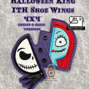 Halloween Town King Jack Sally Nightmare ITH Shoe Wings 4x4 Boot Accessory In the Hoop Costume Cosplay Embroidery Pattern DIY Craft Applique