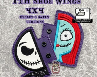 Halloween Town King Jack Sally Nightmare ITH Shoe Wings 4x4 Boot Accessory In the Hoop Costume Cosplay Embroidery Pattern DIY Craft Applique