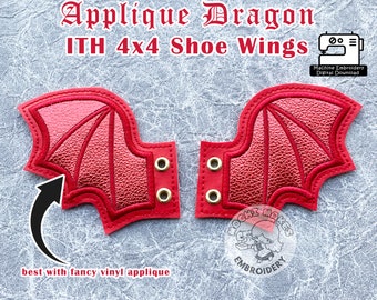 Dragon Bat ITH Shoe Wing In the Hoop 4x4 Machine Embroidery Pattern Halloween Fantasy Costume Cosplay Applique Kid Craft DIY Halloween Sew