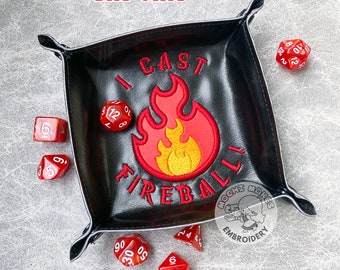 Fireball DND Dungeons Dragons ITH In the Hoop Dice Tray DIY Craft Critical Role Play Board Game Applique D20 Cosplay Geek Nerd Wizard Magic