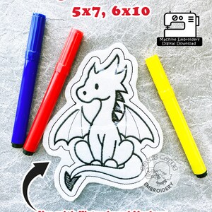Dragon Doodler Washable Kid Craft Marker Toy ITH In the Hoop Embroidery Pattern Fantasy Magic Medieval Doodle DIY Doll Reusable Colouring