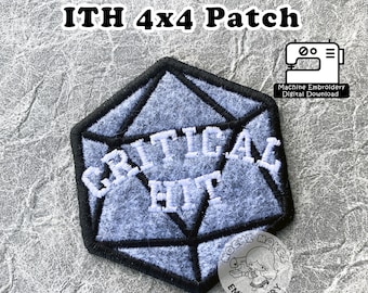 Critical Hit Role D20 Dungeons Dragons ITH In the Hoop Embroidery Pattern 4x4 Patch Dice RPG DIY Cosplay Board Game Digital Download Craft