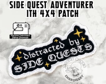 Distracted by Side Quests Adventurer ITH In the Hoop Machine Embroidery Patch 4x4 Cosplay Dungeons Dragons Applique Critical Role Play D20