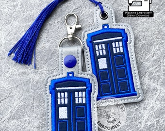 Time Travel Doctor Tardis Applique ITH In the Hoop Embroidery Pattern British Police Box DIY Craft Keychain Cosplay Nerd Geek Fan Fandom 4x4