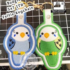 Budgie Bird ITH In the Hoop DIY Embroidery Pattern Digital Download Craft Felt Keychain 5x7 File Design Animal Exotic Applique