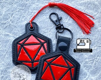 DND D20 Dungeons Dragons Applique DIY Embroidery Pattern 4x4 Keychain ITH In the Hoop Critical Role Play Table Top Board Game Craft Cosplay