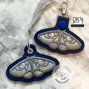 Lunar Moth Applique ITH 4x4 Keychain Machine Embroidery Pattern DIY Craft Download Magic Witch Astrology Moon Stars Mythology In the Hoop