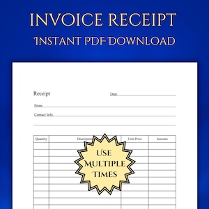 Plantilla de recibo de factura/comprobante de compra - Diseño universal - PDF imprimible - Carta y A4