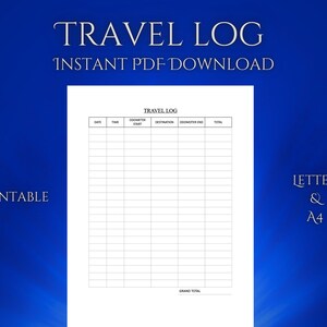 Plantilla de registro de kilometraje de viaje (en unidades métricas) - PDF imprimible - Tamaño carta y A4