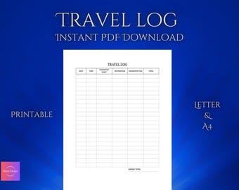 Travel Mileage / Metric Log Template - Printable PDF - Letter and A4