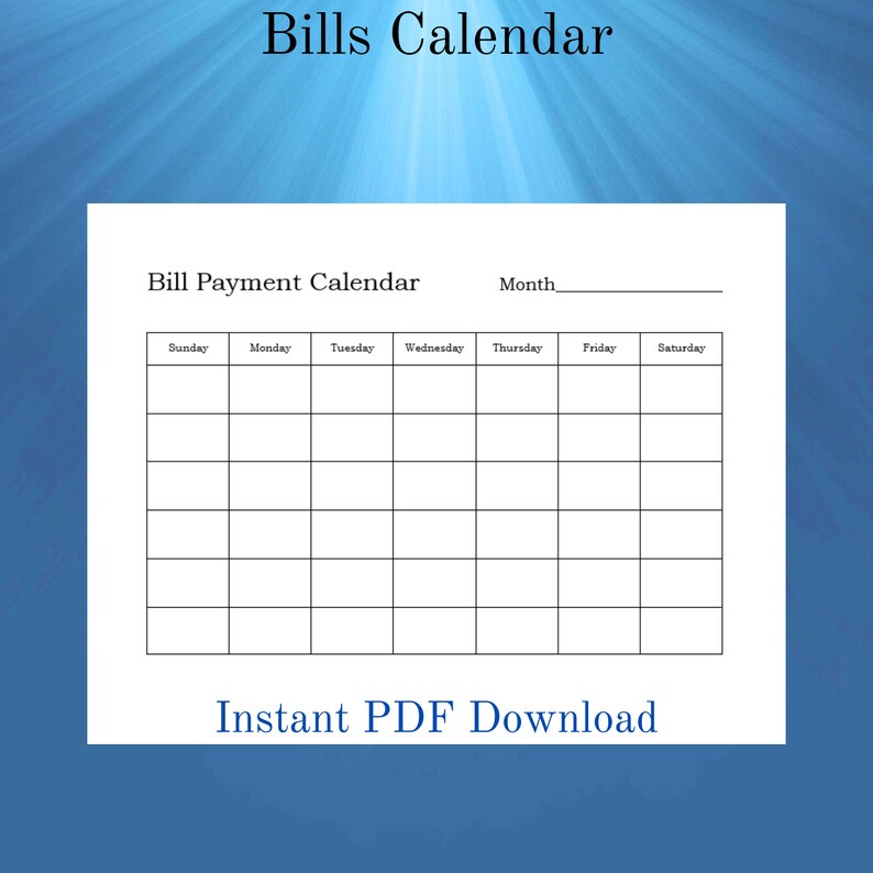 Monthly Budget Bills Calendar Printable - Etsy