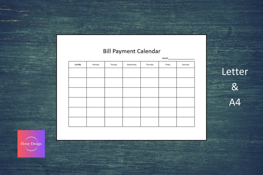 Monthly Budget Bills Calendar Printable - Etsy