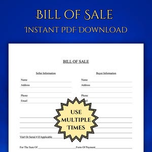 Plantilla de factura de venta/comprobante de compra para artículos generales, vehículos motorizados, remolques y más: PDF imprimible y rellenable, tamaño carta y A4.