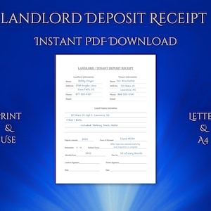 Recibo de depósito de garantía del propietario - Diseño universal - PDF imprimible - Tamaño carta y A4