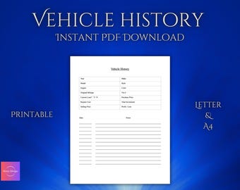 Vehicle Information Chart History Template Page - Printable PDF- Letter and A4