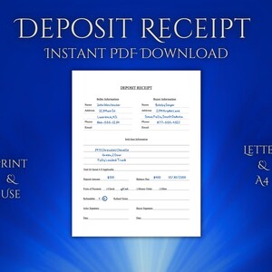 Plantilla de recibo de depósito - Diseño universal - PDF imprimible - Tamaño carta y A4
