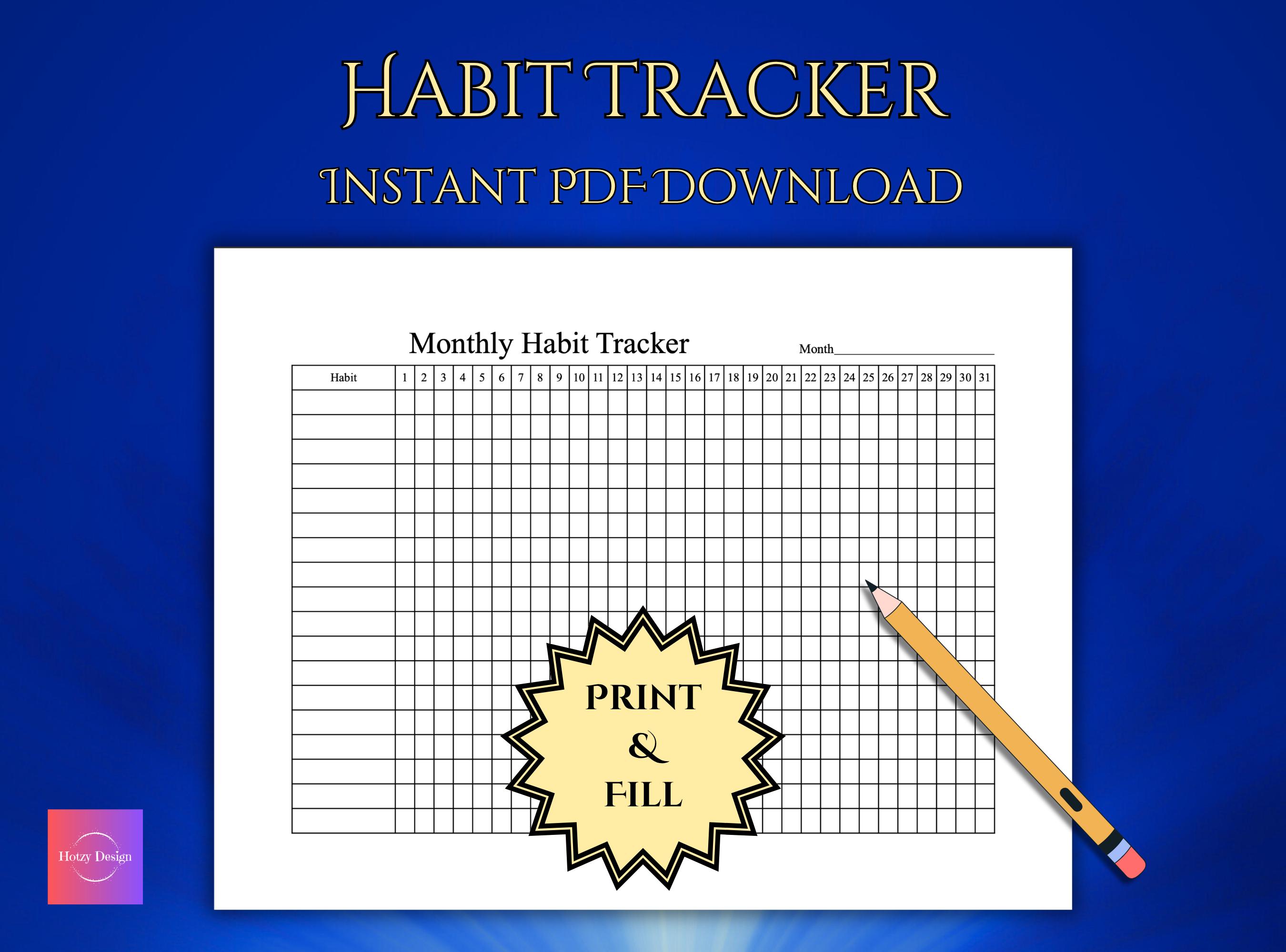 Monthly Habit Tracker: Printable Chart, A4 & Letter Size (digital ...