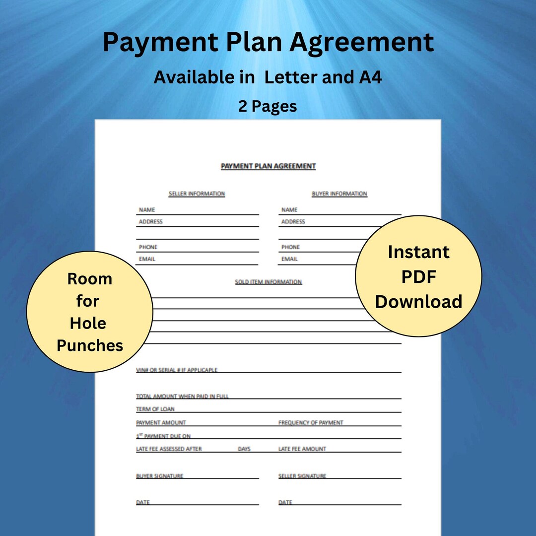 Payment Plan, Loan Agreement and Payment Register Printable - Etsy
