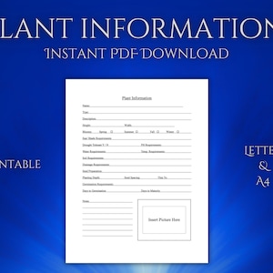 Informatie- en verzorgingsgids voor planten - blanco sjabloon - afdrukbare pdf - letter en A4-formaat
