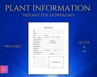 Plant Information and Care Guide - Blank Template - Printable PDF - Letter and A4