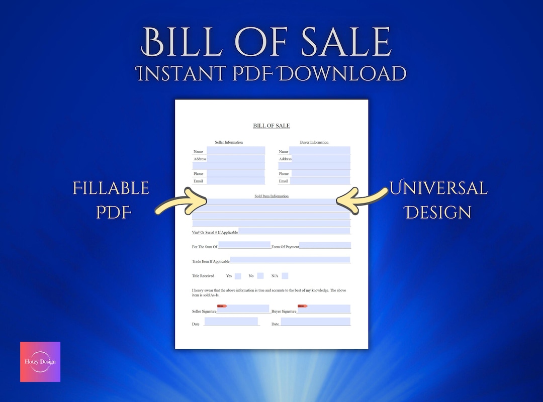 Bill of Sale Template Motor Vehicle, Trailer, General - Printable and