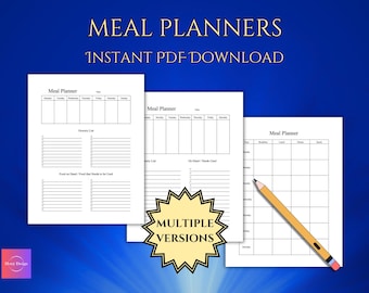 Meal Planner Templates - Monthly and Weekly with Grocery List & On Hand Groceries - Printable PDF - Letter and A4 size