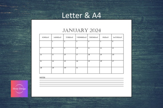 2024 Monthly Calendar Template Page Printable - Etsy