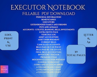 Executor Notebook: Estate Administration, Bills, Assets (Printable PDF)