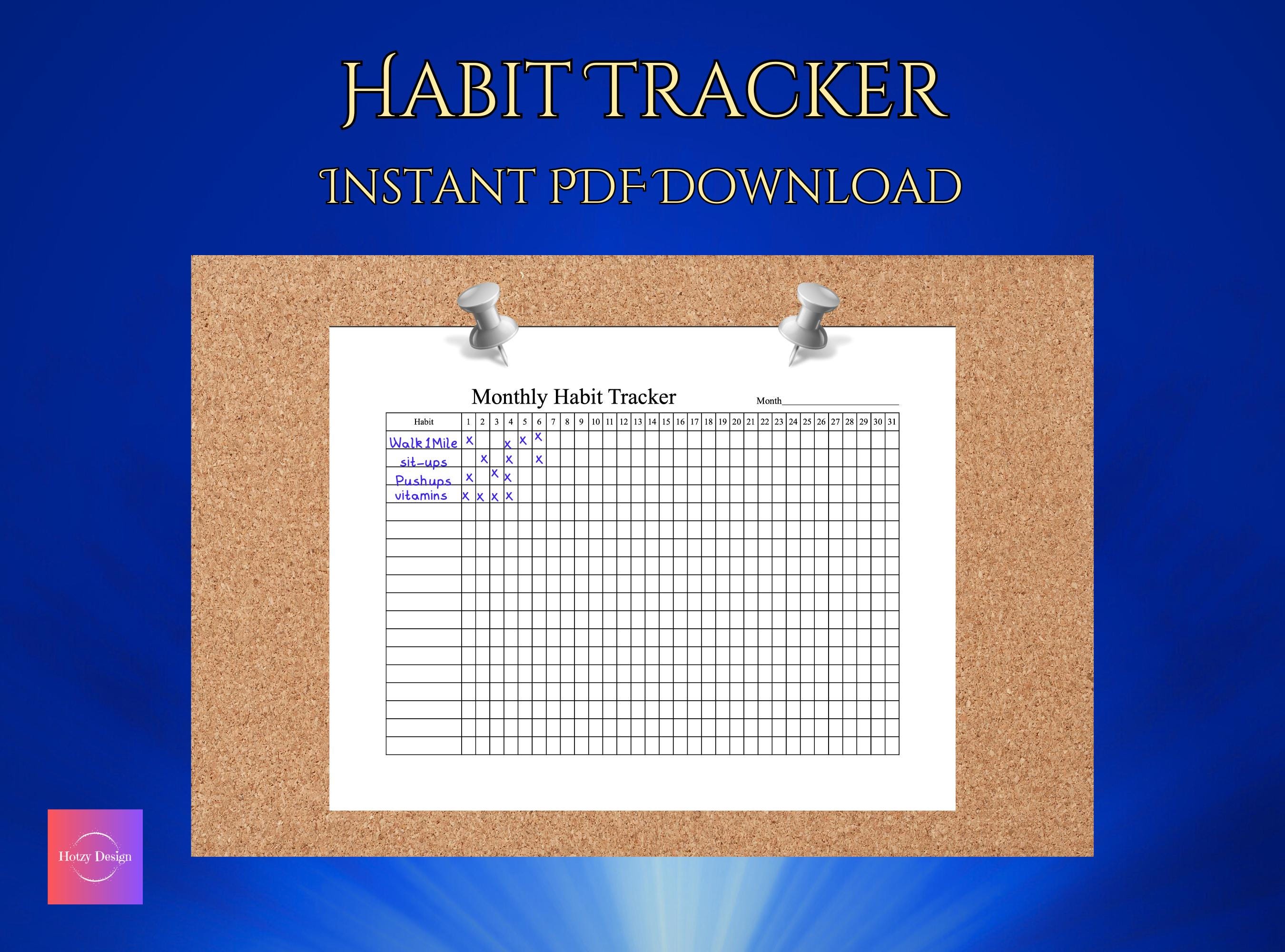 Monthly Habit Tracker: Printable Chart, A4 & Letter Size (digital ...