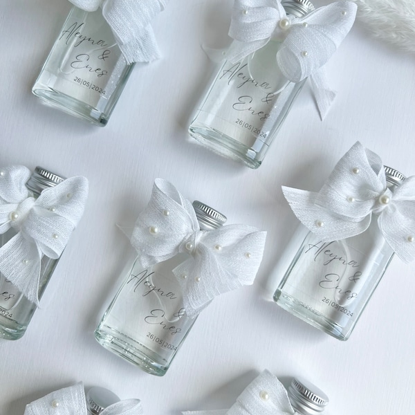 Personalized Kolonya bottles | kolonya Sisesi with bow and pearl in silver